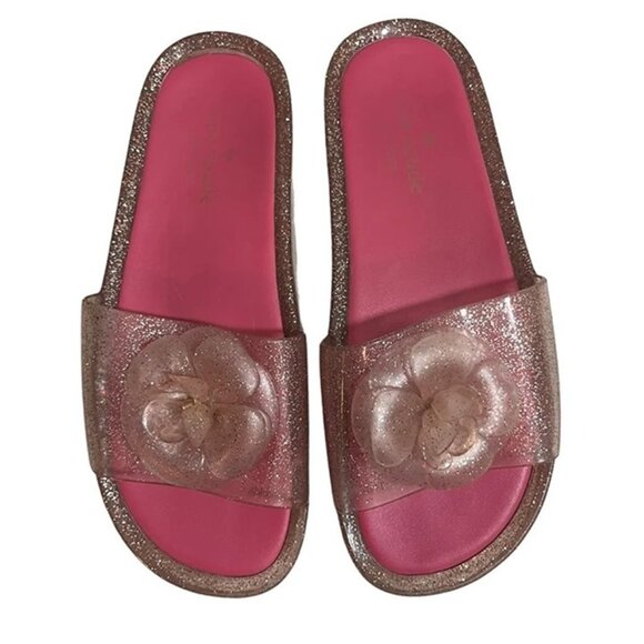 Kate Spade sandals women's 8 pink glitter gel slip on slides floral - Picture 1 of 8